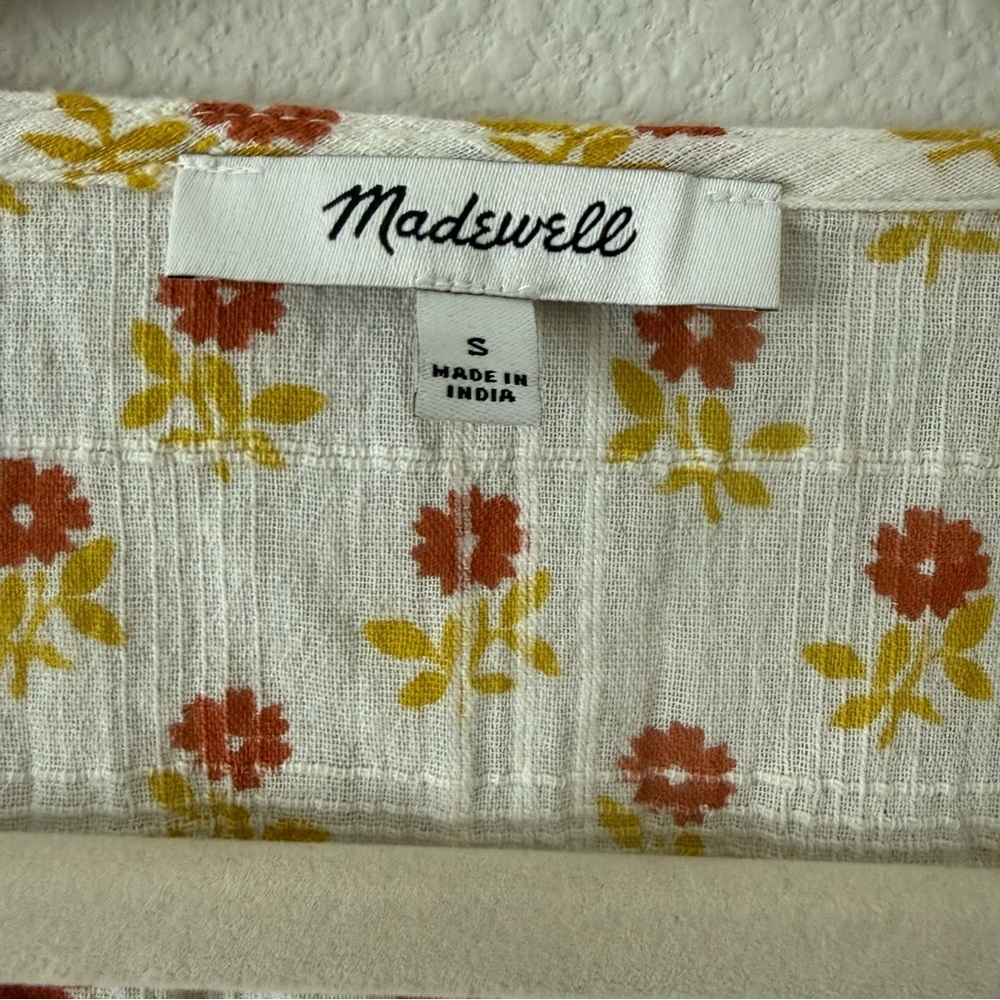 Madewell Sophia Short Sleeve Top in Wild Calendula Block-Print Small - Picture 6 of 8